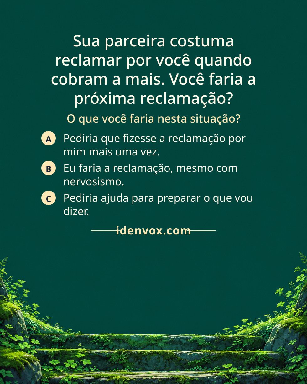 Sua parceira costuma reclamar por você quando cobram a mais. Você faria a próxima reclamação?