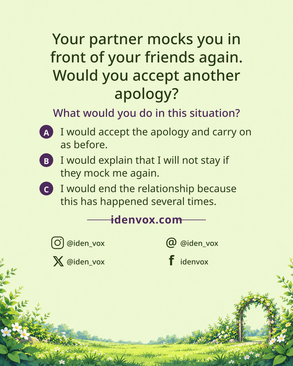 Your partner mocks you in front of your friends again. Would you accept another apology?