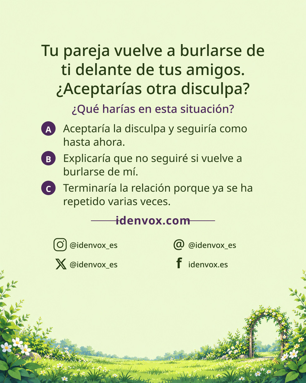 Tu pareja vuelve a burlarse de ti delante de tus amigos. ¿Aceptarías otra disculpa?