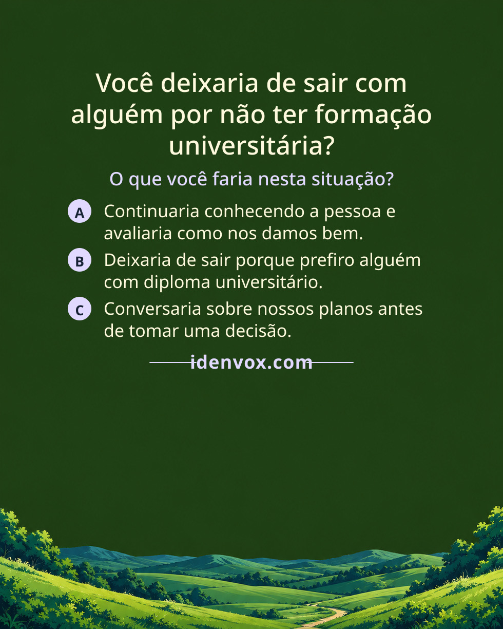 Você deixaria de sair com alguém por não ter formação universitária?