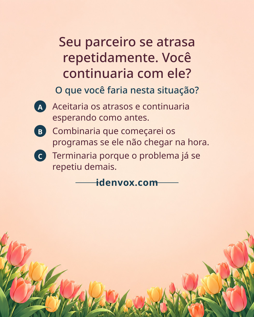 Seu parceiro se atrasa repetidamente. Você continuaria com ele?
