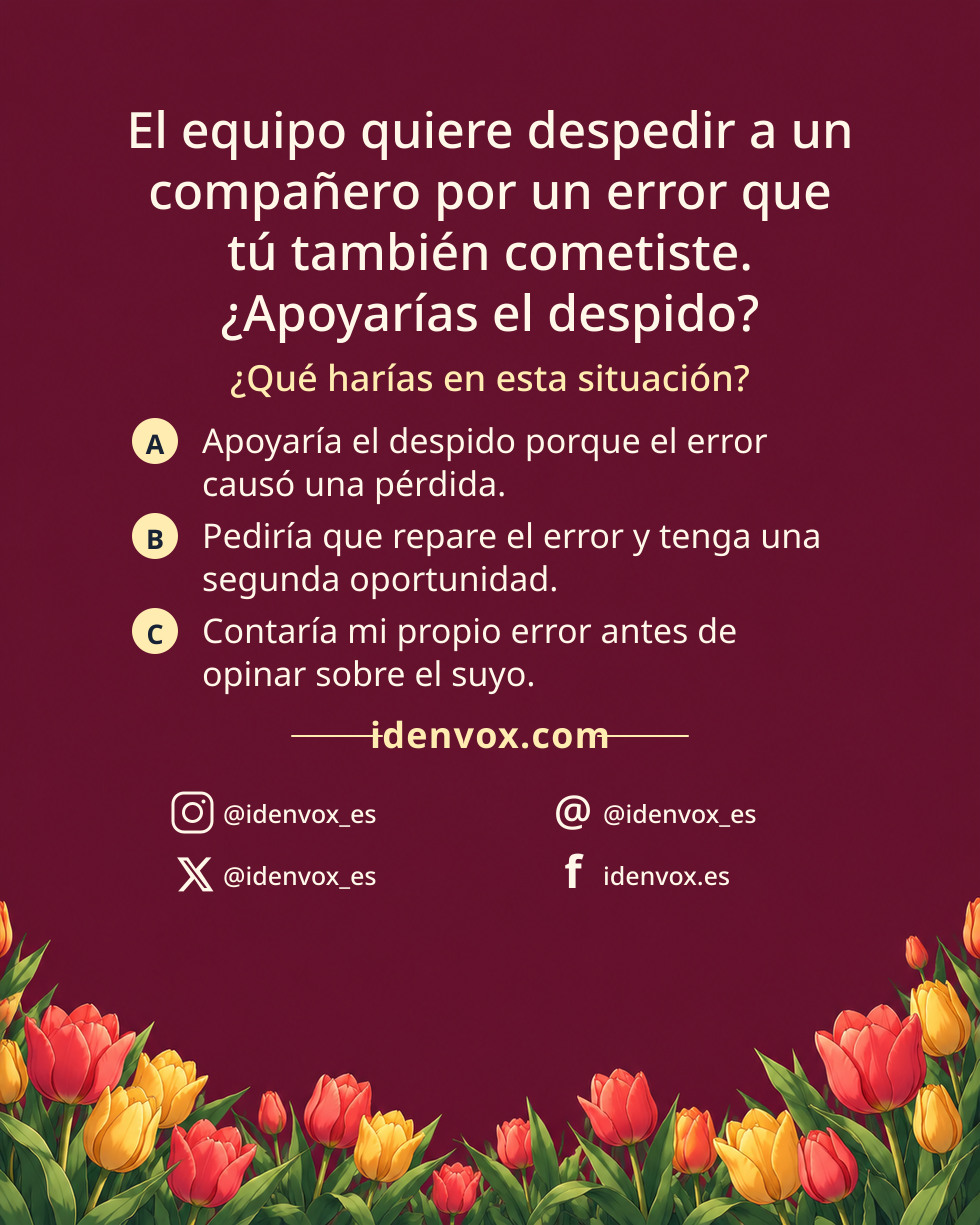 El equipo quiere despedir a un compañero por un error que tú también cometiste. ¿Apoyarías el despido?
