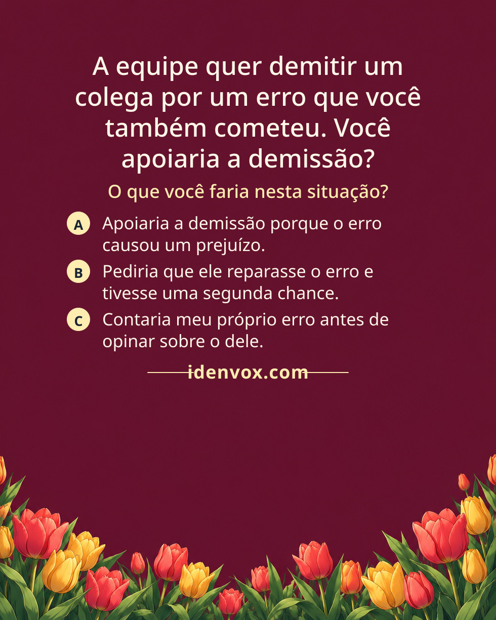 A equipe quer demitir um colega por um erro que você também cometeu. Você apoiaria a demissão?