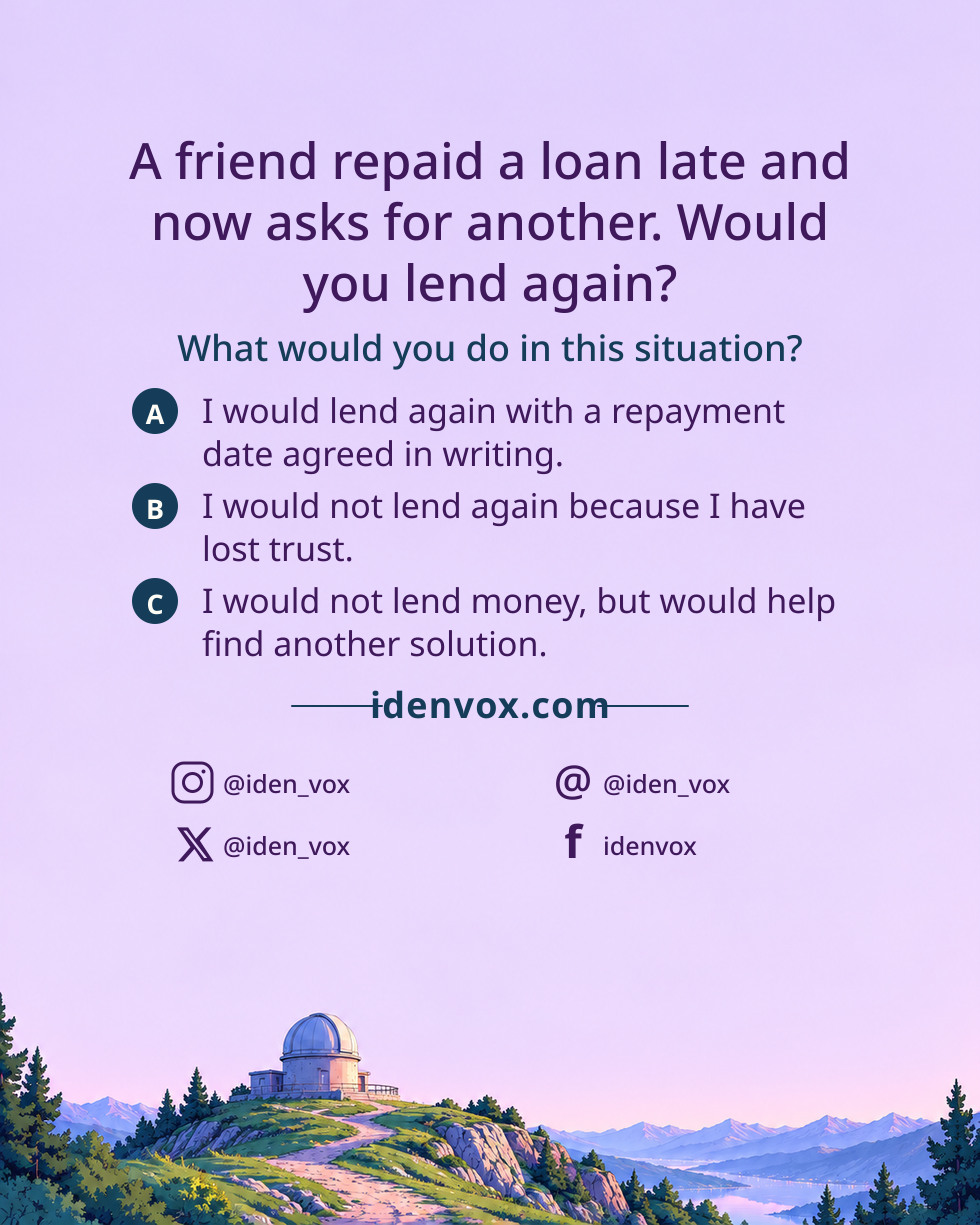 A friend repaid a loan late and now asks for another. Would you lend again?