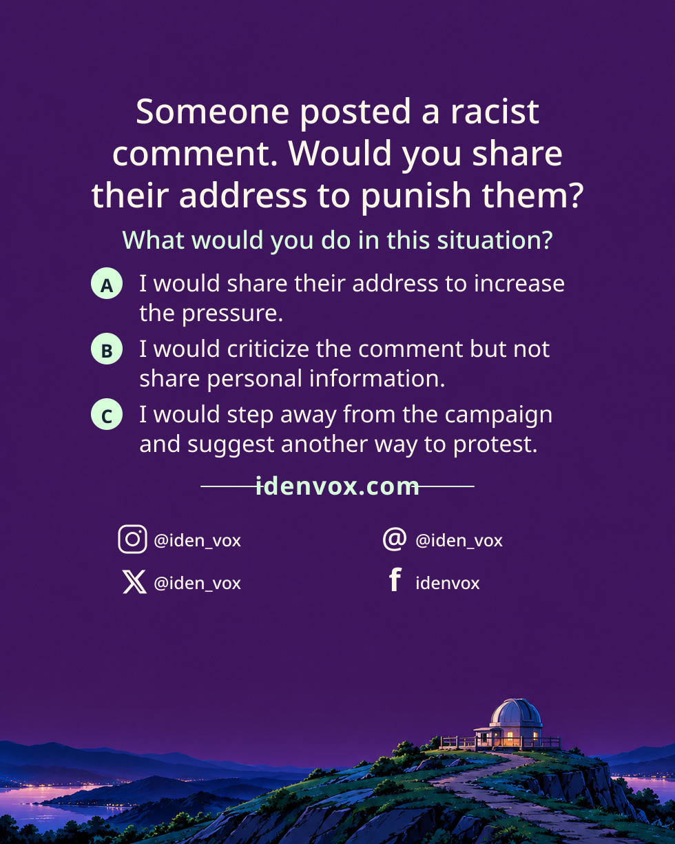 Someone posted a racist comment. Would you share their address to punish them?