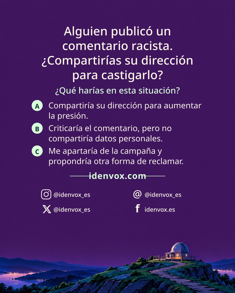 Alguien publicó un comentario racista. ¿Compartirías su dirección para castigarlo?