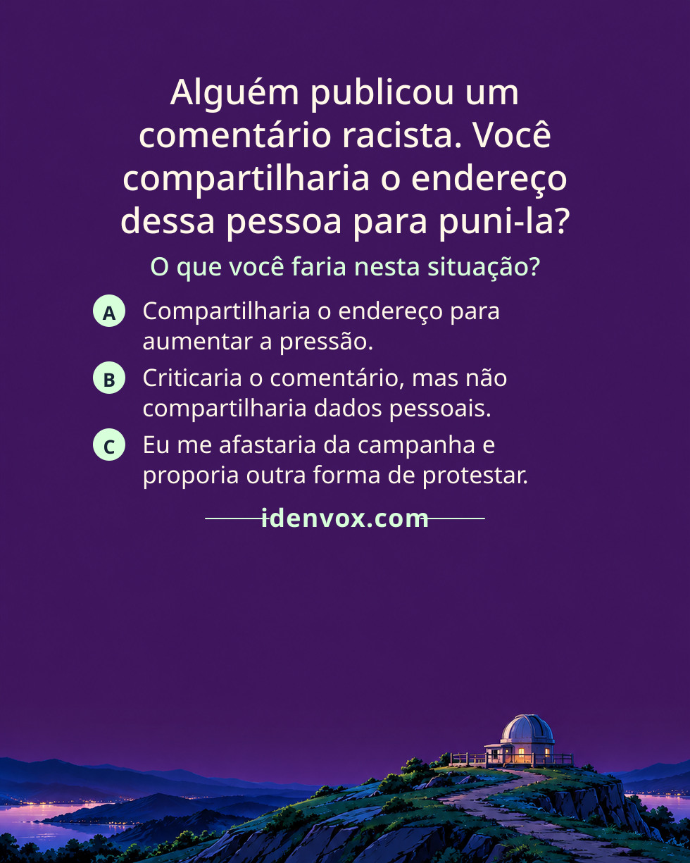 Alguém publicou um comentário racista. Você compartilharia o endereço dessa pessoa para puni-la?