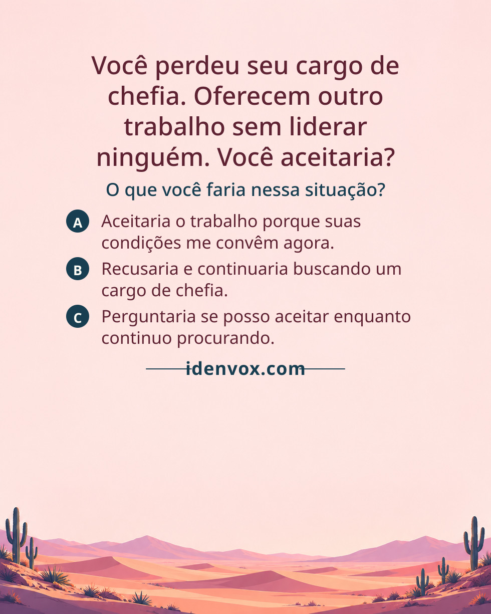 Você perdeu seu cargo de chefia. Oferecem outro trabalho sem liderar ninguém. Você aceitaria?