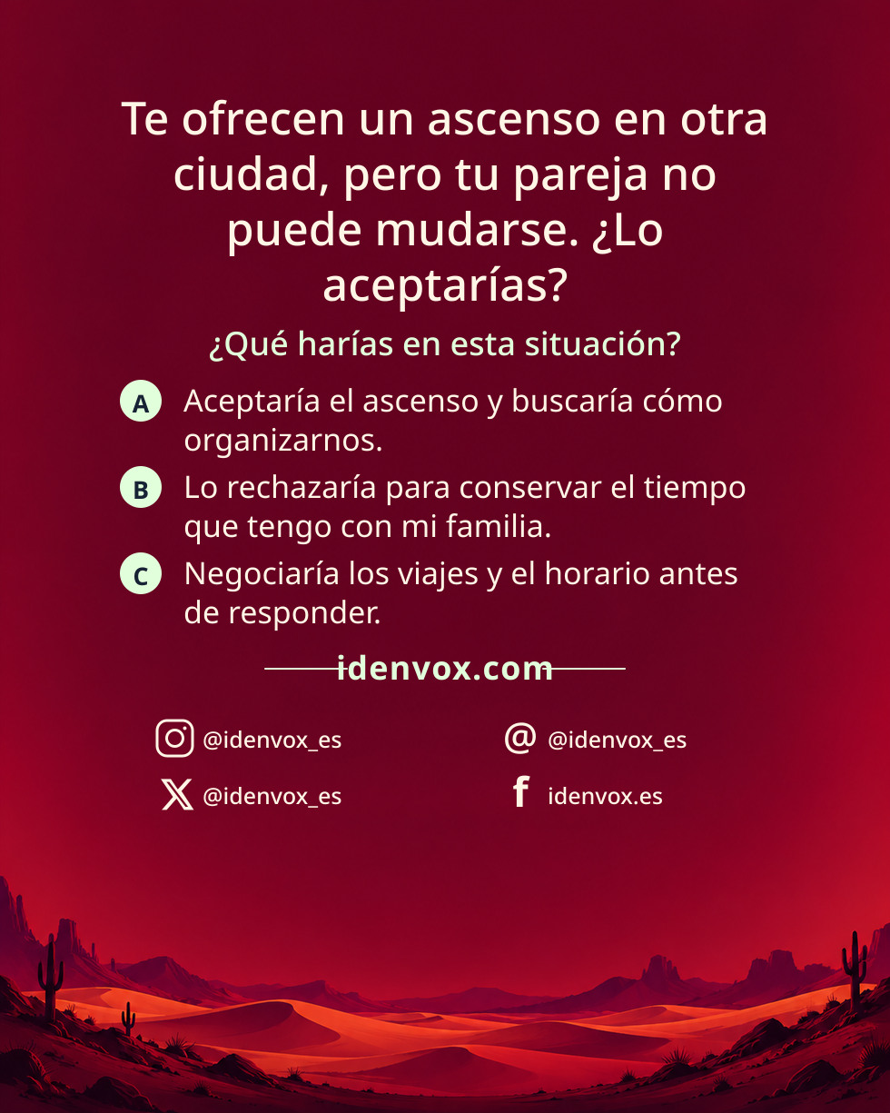 Te ofrecen un ascenso en otra ciudad, pero tu pareja no puede mudarse. ¿Lo aceptarías?