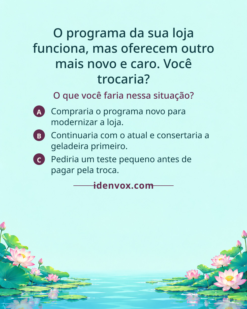 O programa da sua loja funciona, mas oferecem outro mais novo e caro. Você trocaria?