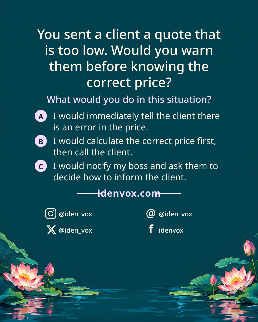 You sent a client a quote that is too low. Would you warn them before knowing the correct price?