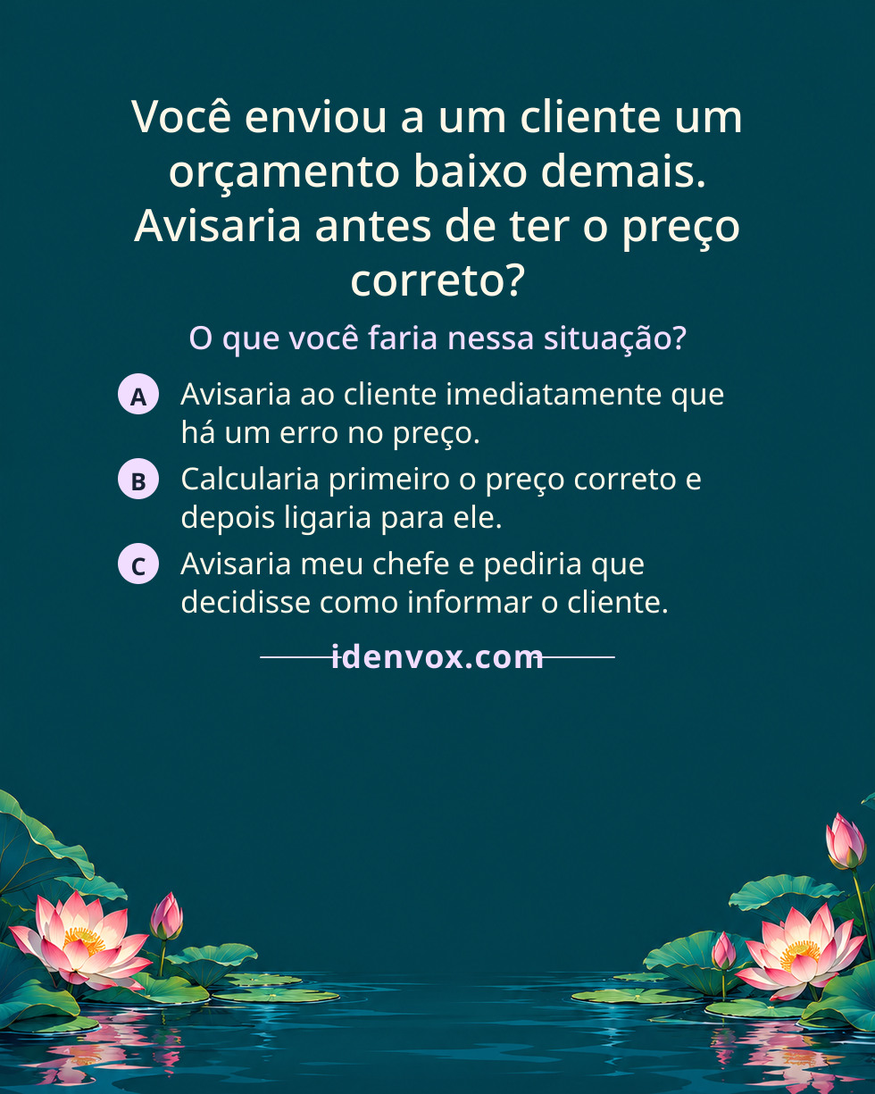 Você enviou a um cliente um orçamento baixo demais. Avisaria antes de ter o preço correto?