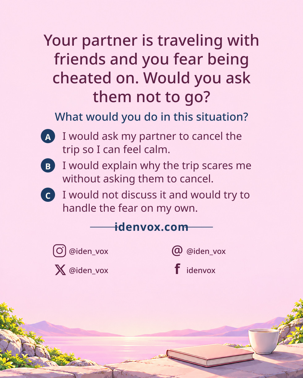 Your partner is traveling with friends and you fear being cheated on. Would you ask them not to go?