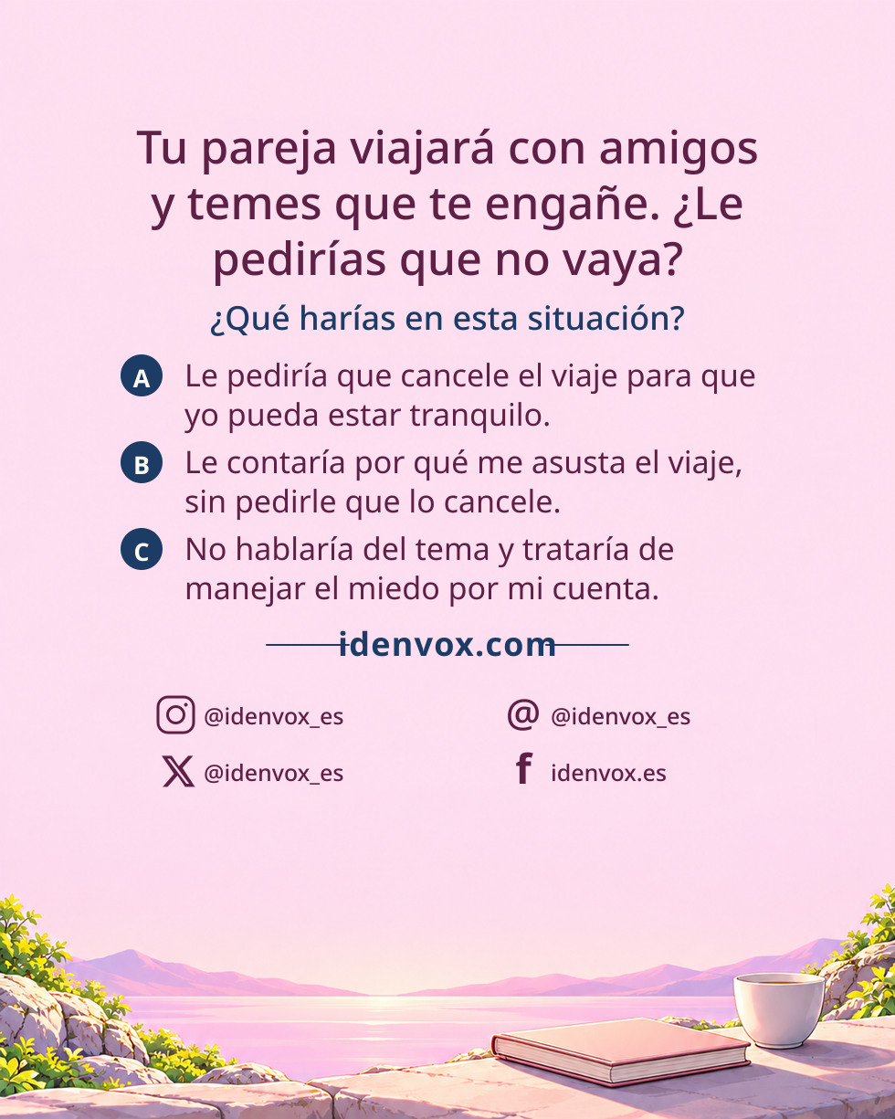 Tu pareja viajará con amigos y temes que te engañe. ¿Le pedirías que no vaya?