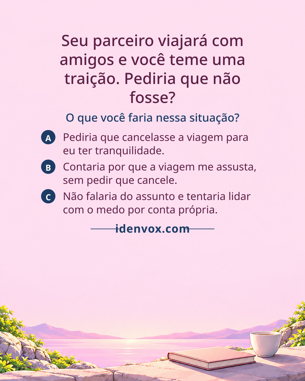 Seu parceiro viajará com amigos e você teme uma traição. Pediria que não fosse?