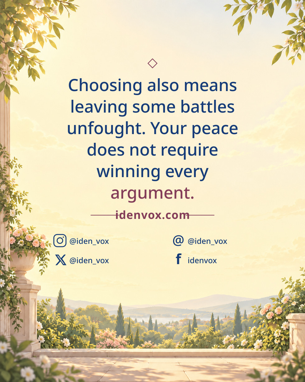 Choosing also means leaving some battles unfought. Your peace does not require winning every argument.