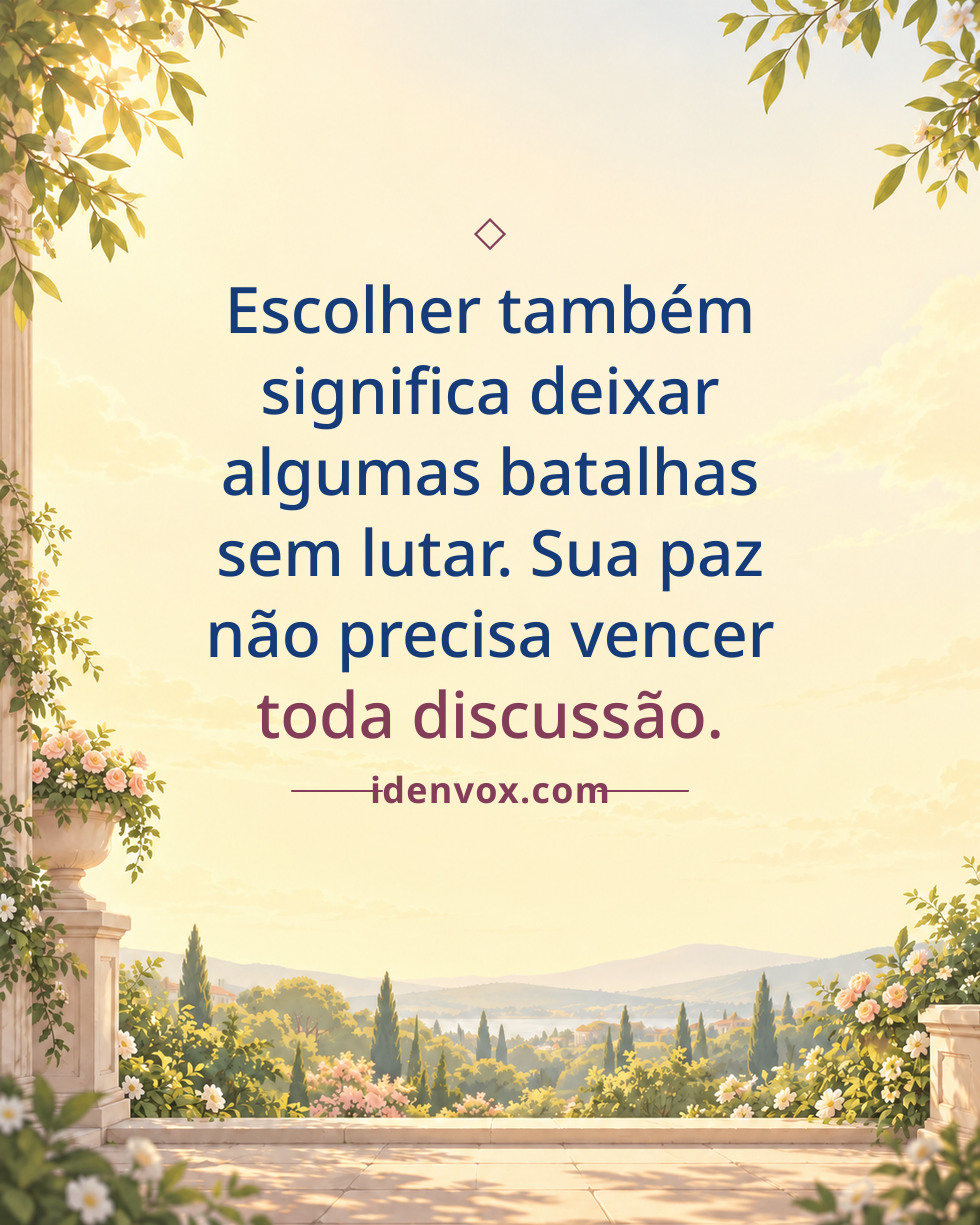 Escolher também significa deixar algumas batalhas sem lutar. Sua paz não precisa vencer toda discussão.