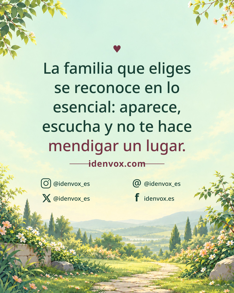 La familia que eliges se reconoce en lo esencial: aparece, escucha y no te hace mendigar un lugar.