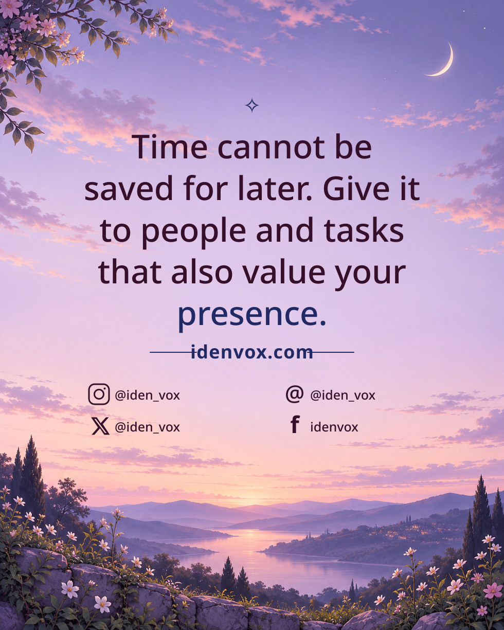 Time cannot be saved for later. Give it to people and tasks that also value your presence.