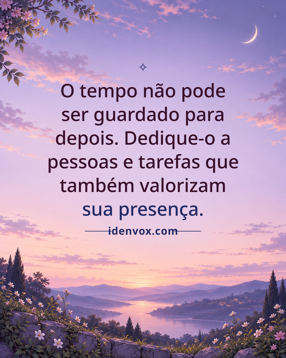 O tempo não pode ser guardado para depois. Dedique-o a pessoas e tarefas que também valorizam sua presença.