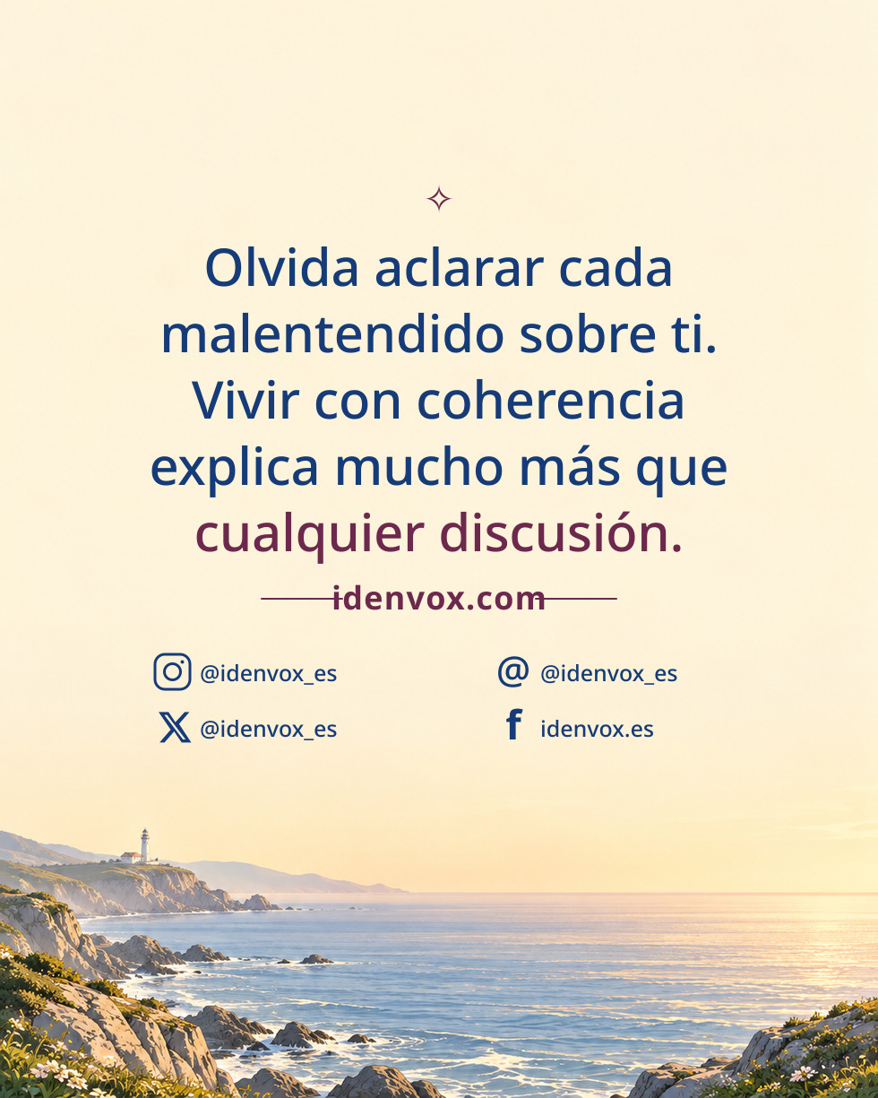 Olvida aclarar cada malentendido sobre ti. Vivir con coherencia explica mucho más que cualquier discusión.
