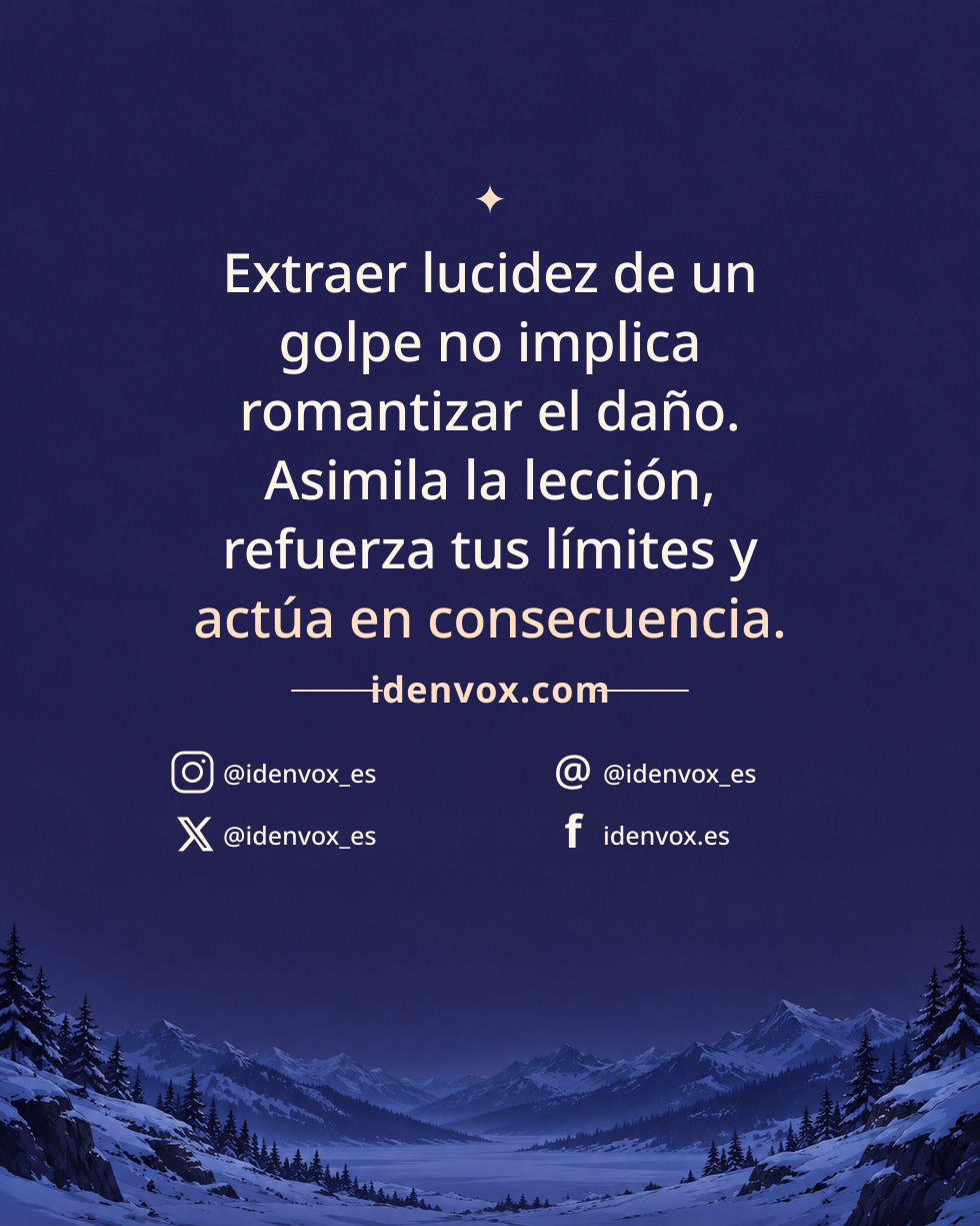 Extraer lucidez de un golpe no implica romantizar el daño. Asimila la lección, refuerza tus límites y actúa en consecuencia.