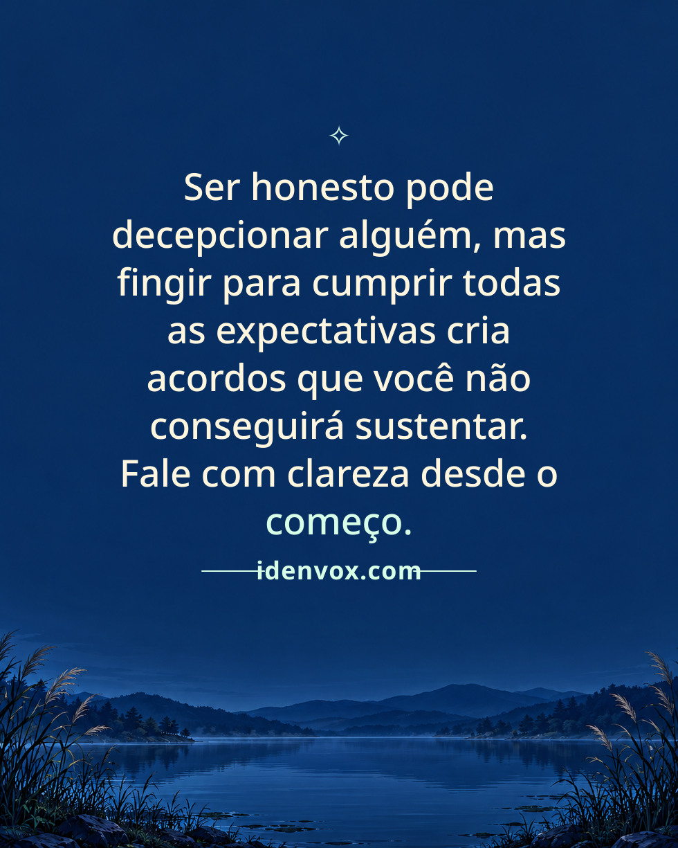 Ser honesto pode decepcionar alguém, mas fingir para cumprir todas as expectativas cria acordos que você não conseguirá sustentar. Fale com clareza desde o começo.
