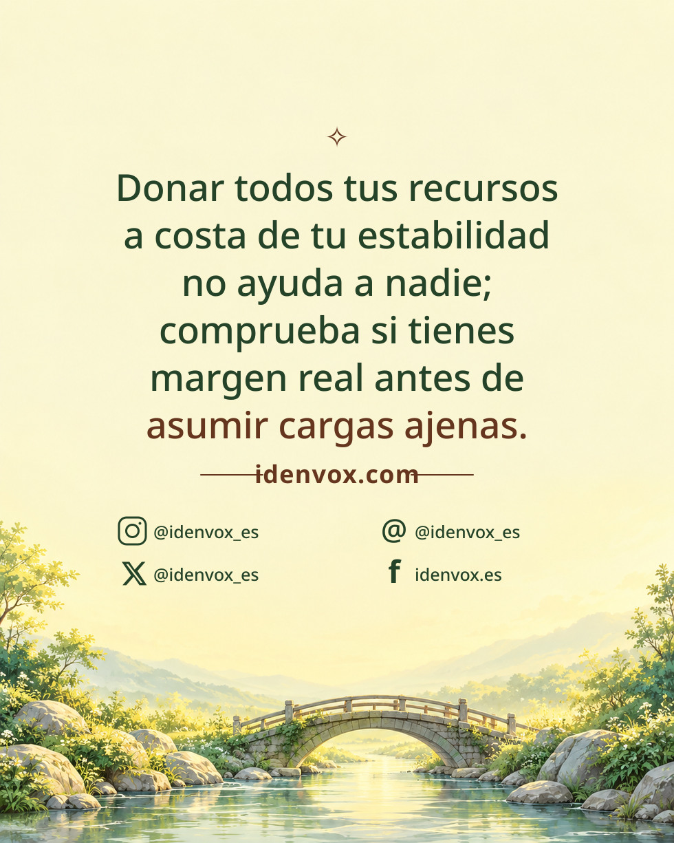 Donar todos tus recursos a costa de tu estabilidad no ayuda a nadie; comprueba si tienes margen real antes de asumir cargas ajenas.