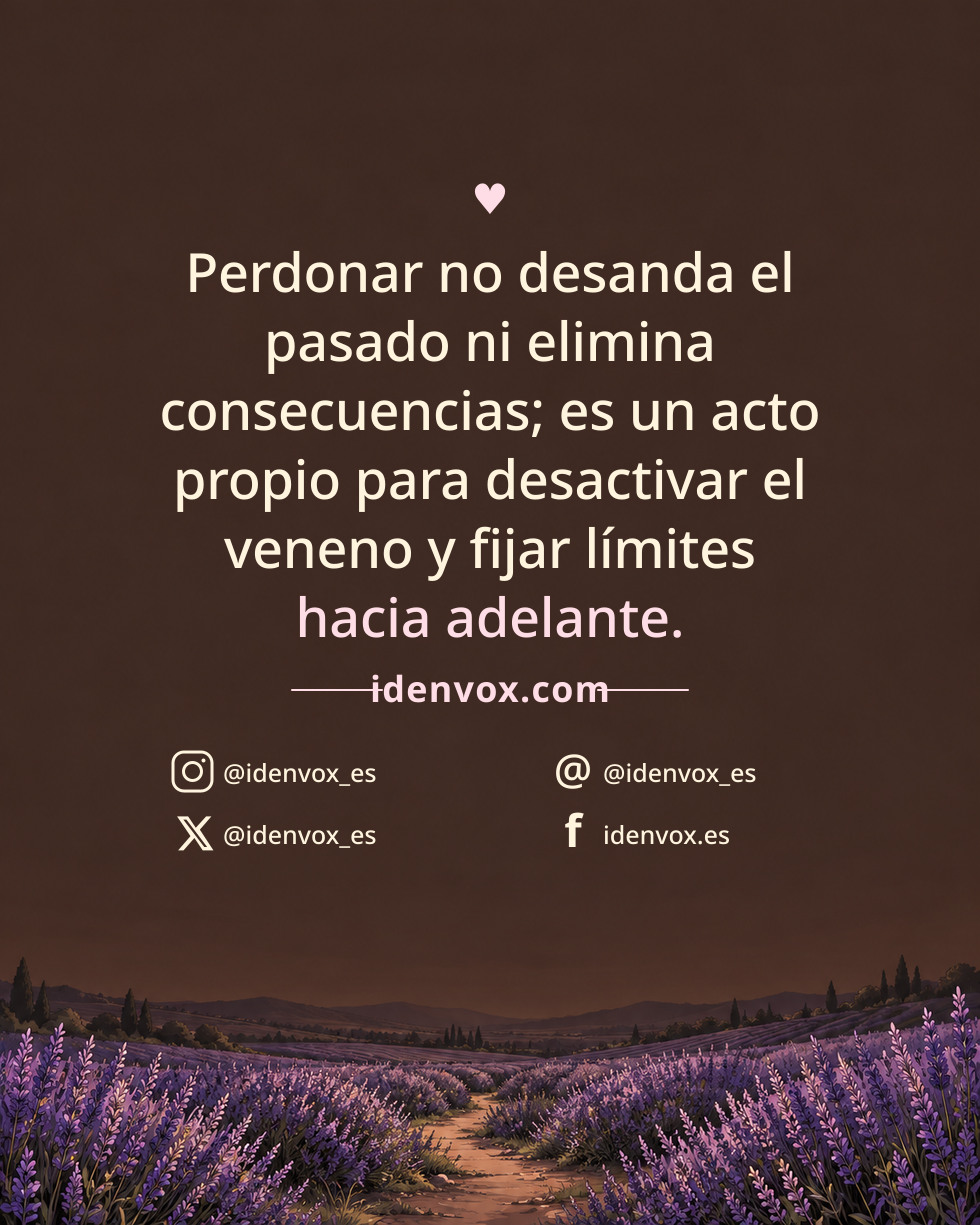Perdonar no desanda el pasado ni elimina consecuencias; es un acto propio para desactivar el veneno y fijar límites hacia adelante.