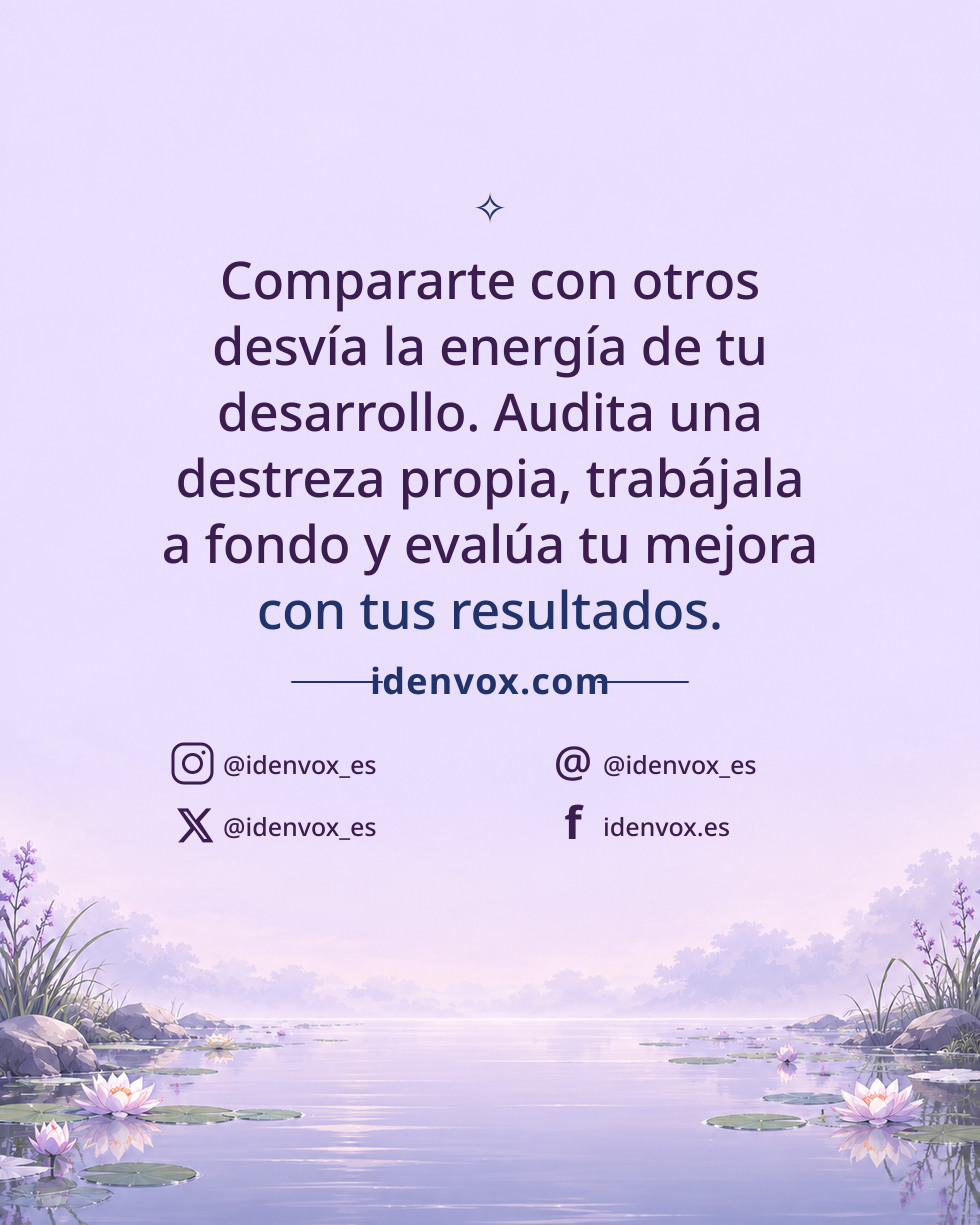 Compararte con otros desvía la energía de tu desarrollo. Audita una destreza propia, trabájala a fondo y evalúa tu mejora con tus resultados.
