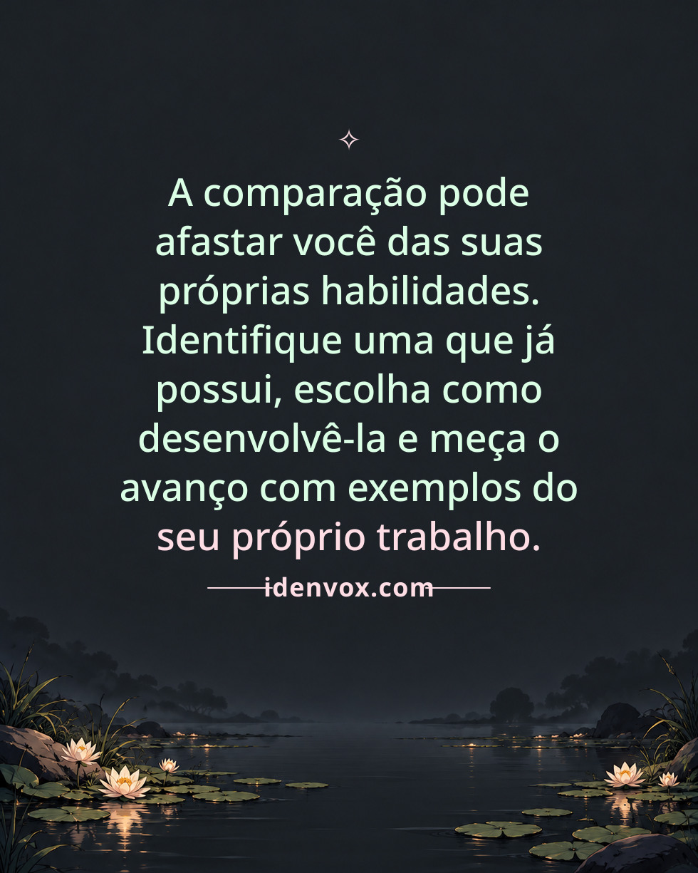 A comparação pode afastar você das suas próprias habilidades. Identifique uma que já possui, escolha como desenvolvê-la e meça o avanço com exemplos do seu próprio trabalho.