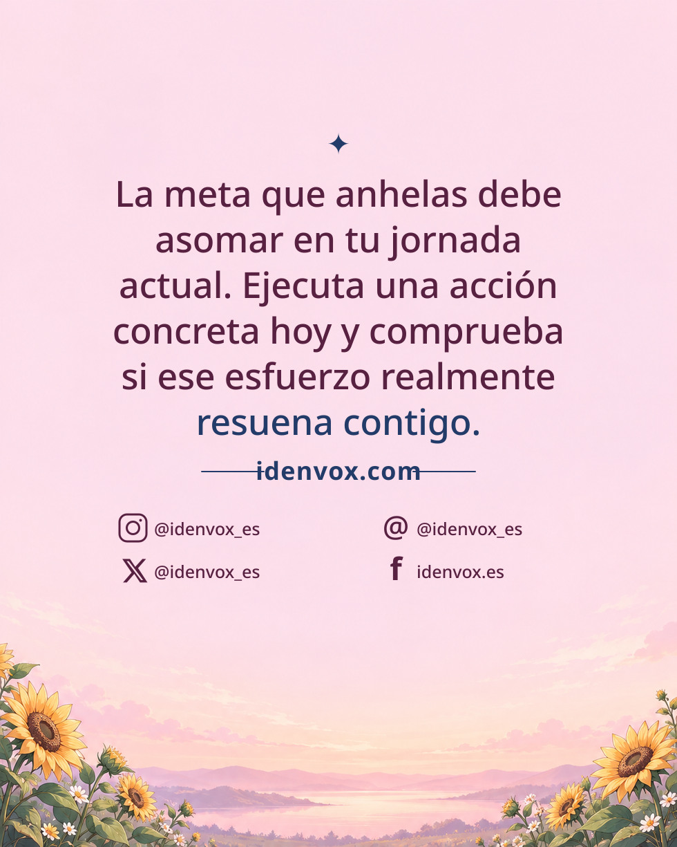 La meta que anhelas debe asomar en tu jornada actual. Ejecuta una acción concreta hoy y comprueba si ese esfuerzo realmente resuena contigo.