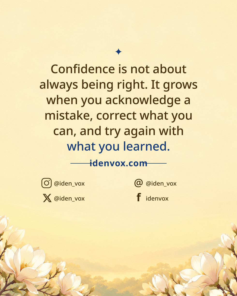Confidence is not about always being right. It grows when you acknowledge a mistake, correct what you can, and try again with what you learned.