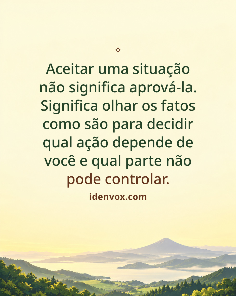 Aceitar uma situação não significa aprová-la. Significa olhar os fatos como são para decidir qual ação depende de você e qual parte não pode controlar.