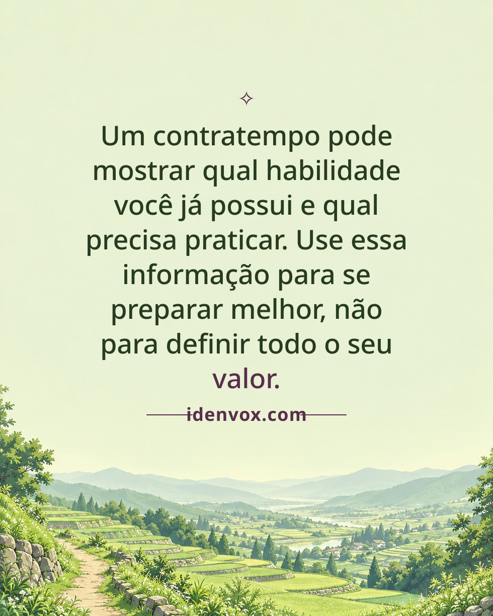 Um contratempo pode mostrar qual habilidade você já possui e qual precisa praticar. Use essa informação para se preparar melhor, não para definir todo o seu valor.