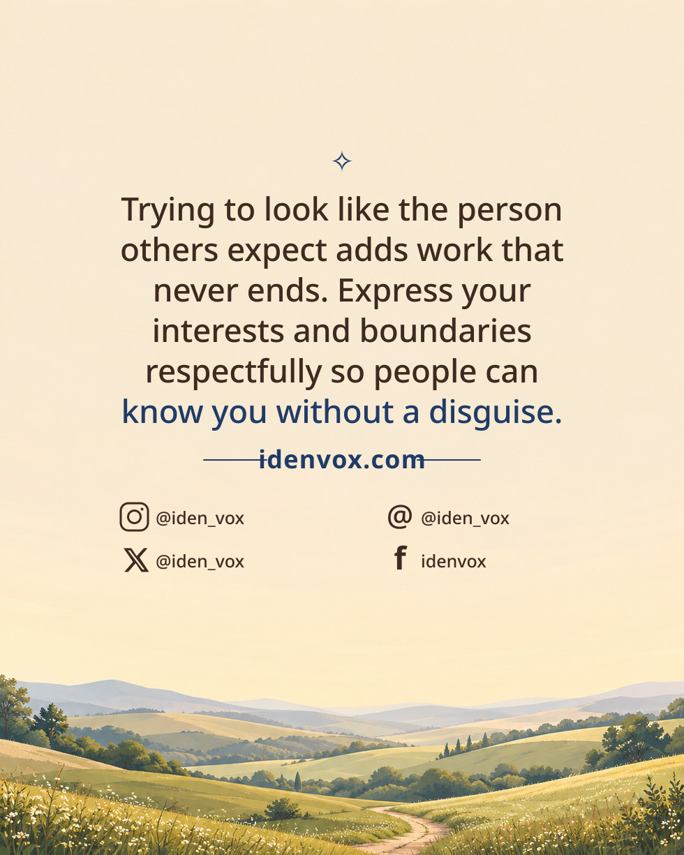 Trying to look like the person others expect adds work that never ends. Express your interests and boundaries respectfully so people can know you without a disguise.