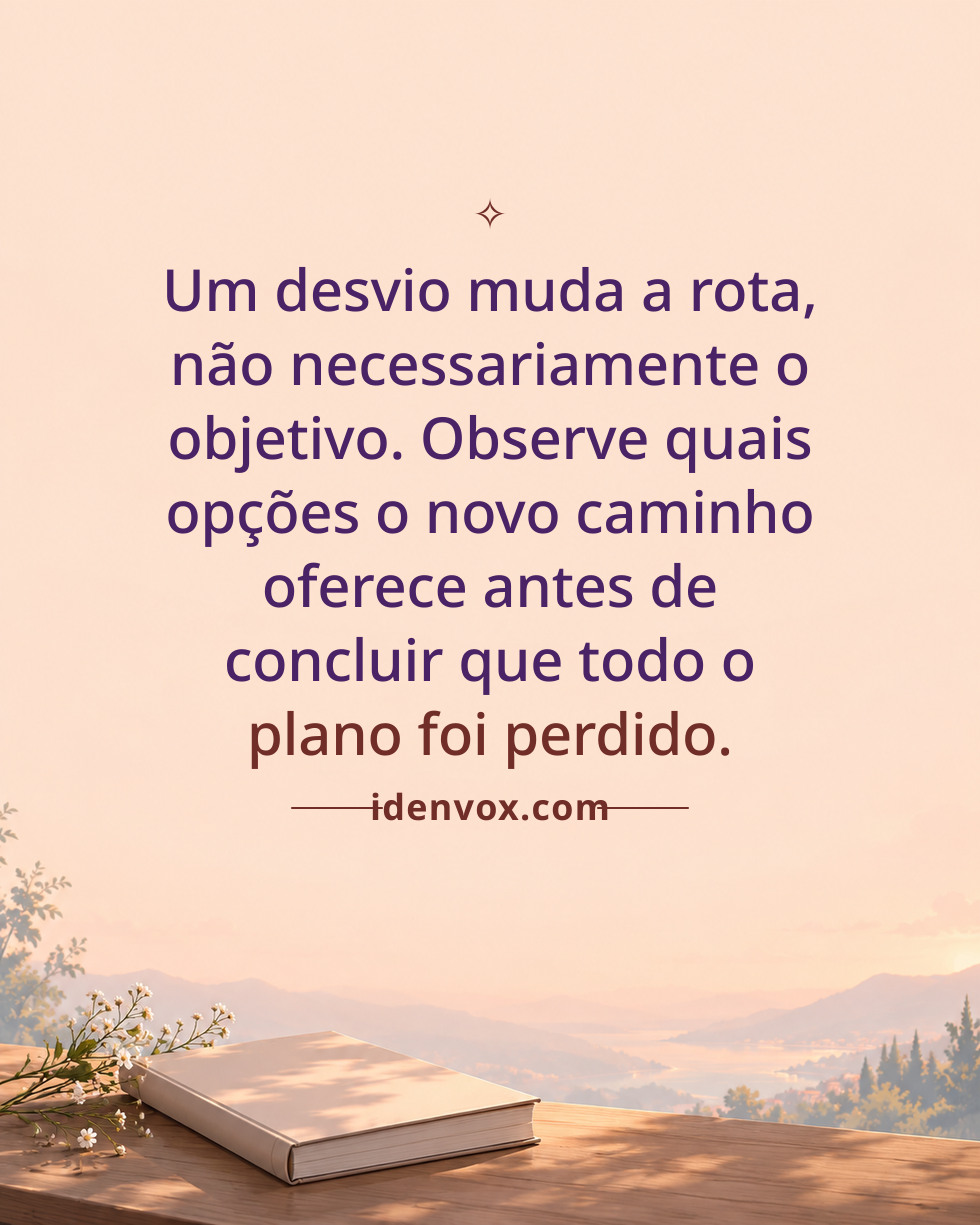 Um desvio muda a rota, não necessariamente o objetivo. Observe quais opções o novo caminho oferece antes de concluir que todo o plano foi perdido.