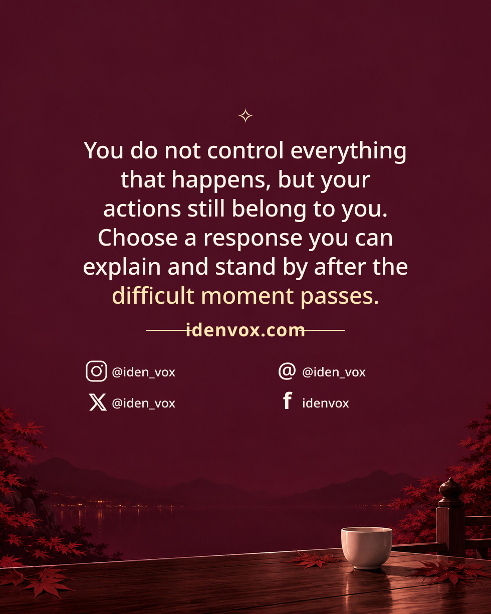 You do not control everything that happens, but your actions still belong to you. Choose a response you can explain and stand by after the difficult moment passes.