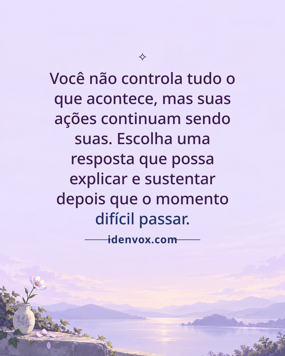 Você não controla tudo o que acontece, mas suas ações continuam sendo suas. Escolha uma resposta que possa explicar e sustentar depois que o momento difícil passar.