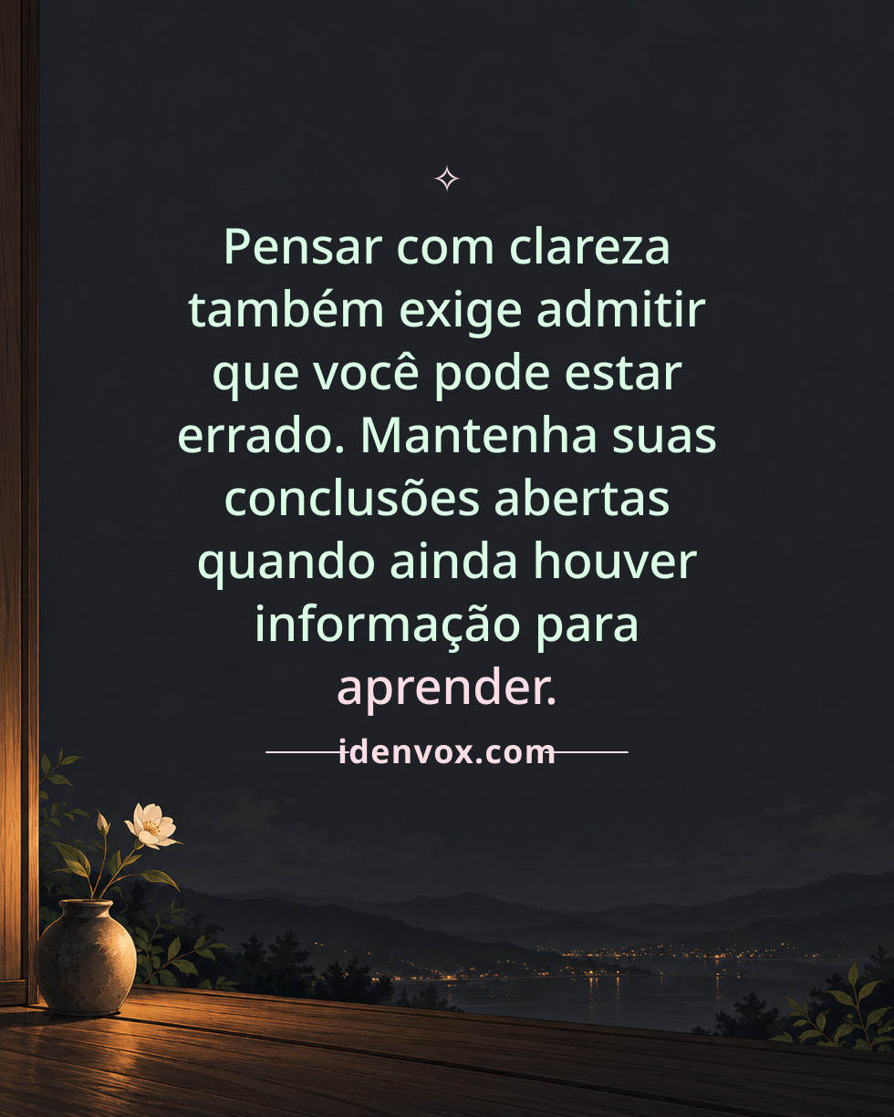 Pensar com clareza também exige admitir que você pode estar errado. Mantenha suas conclusões abertas quando ainda houver informação para aprender.