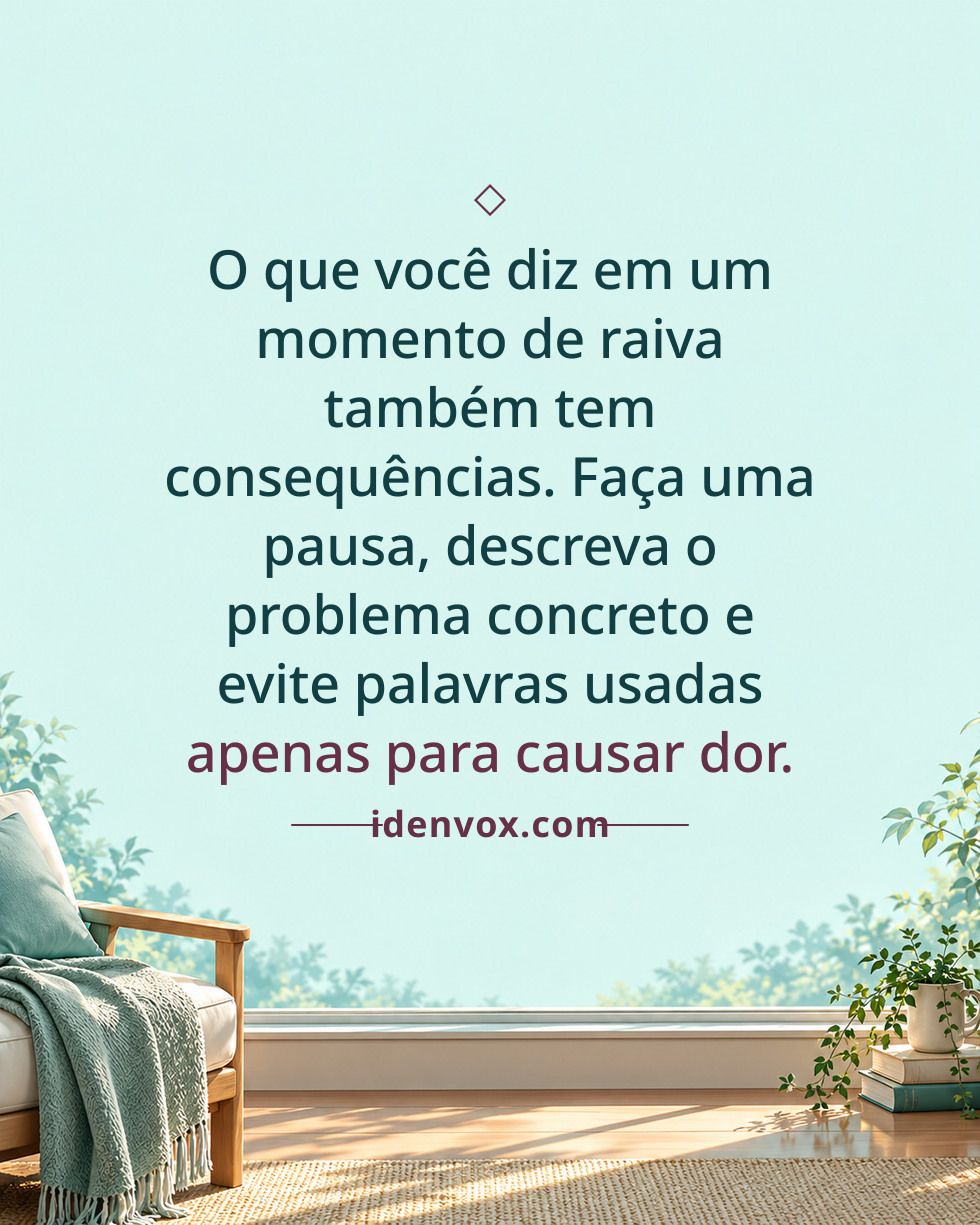 O que você diz em um momento de raiva também tem consequências. Faça uma pausa, descreva o problema concreto e evite palavras usadas apenas para causar dor.