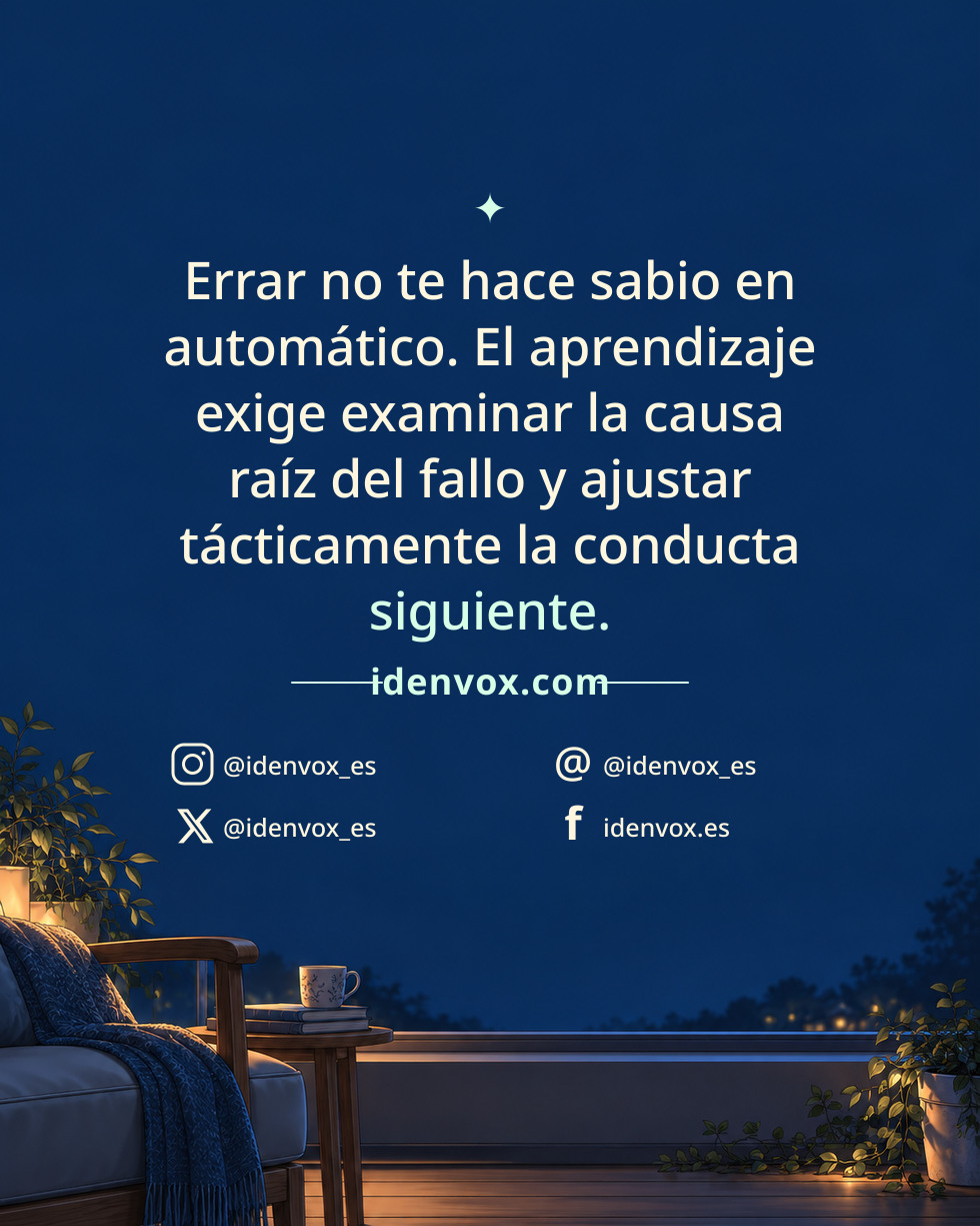 Errar no te hace sabio en automático. El aprendizaje exige examinar la causa raíz del fallo y ajustar tácticamente la conducta siguiente.
