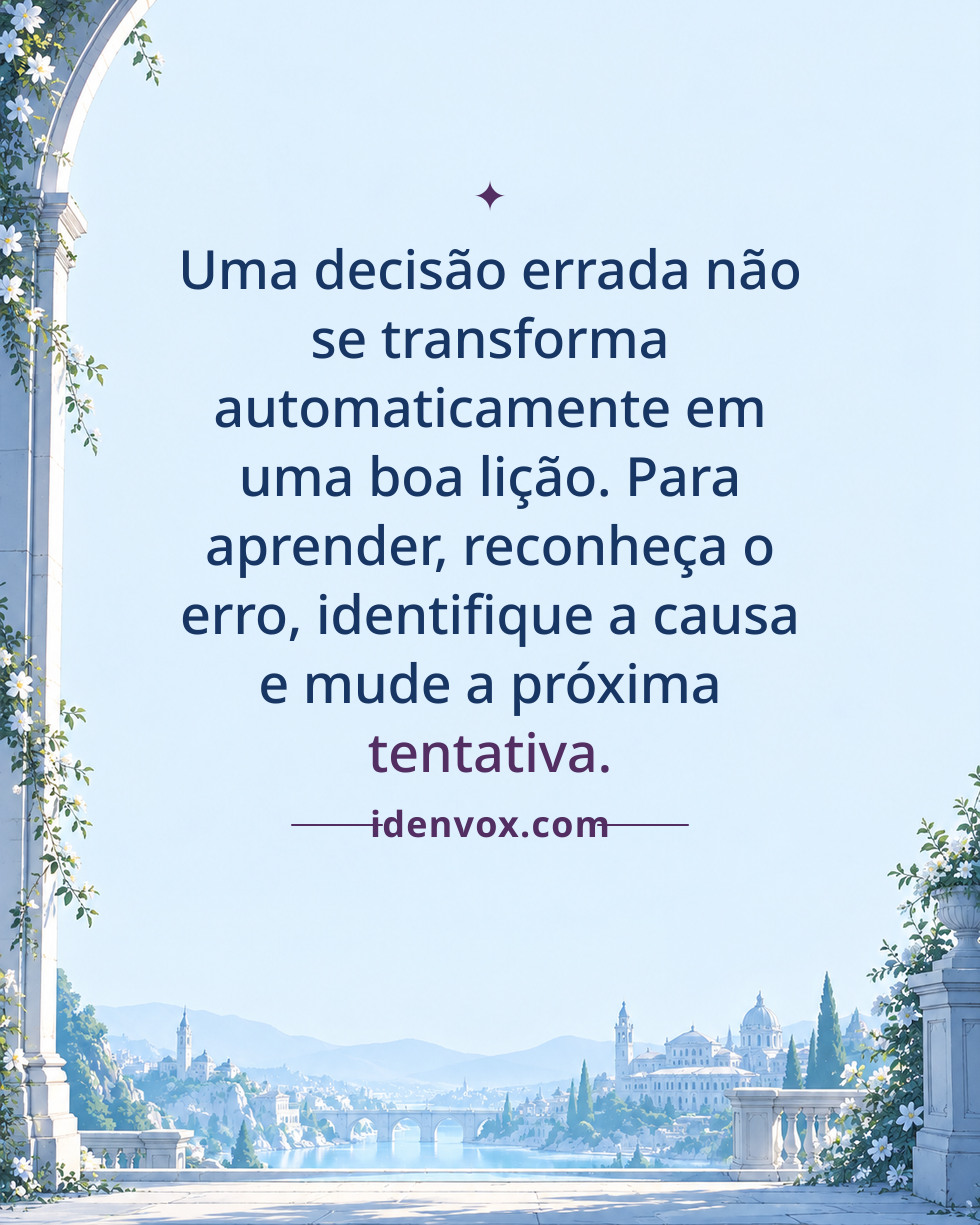 Uma decisão errada não se transforma automaticamente em uma boa lição. Para aprender, reconheça o erro, identifique a causa e mude a próxima tentativa.