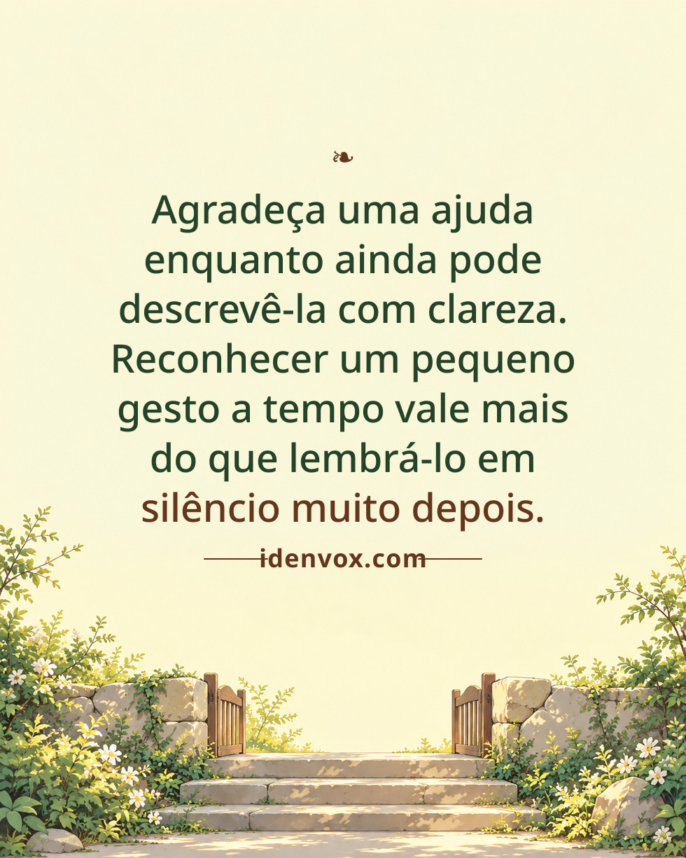 Agradeça uma ajuda enquanto ainda pode descrevê-la com clareza. Reconhecer um pequeno gesto a tempo vale mais do que lembrá-lo em silêncio muito depois.