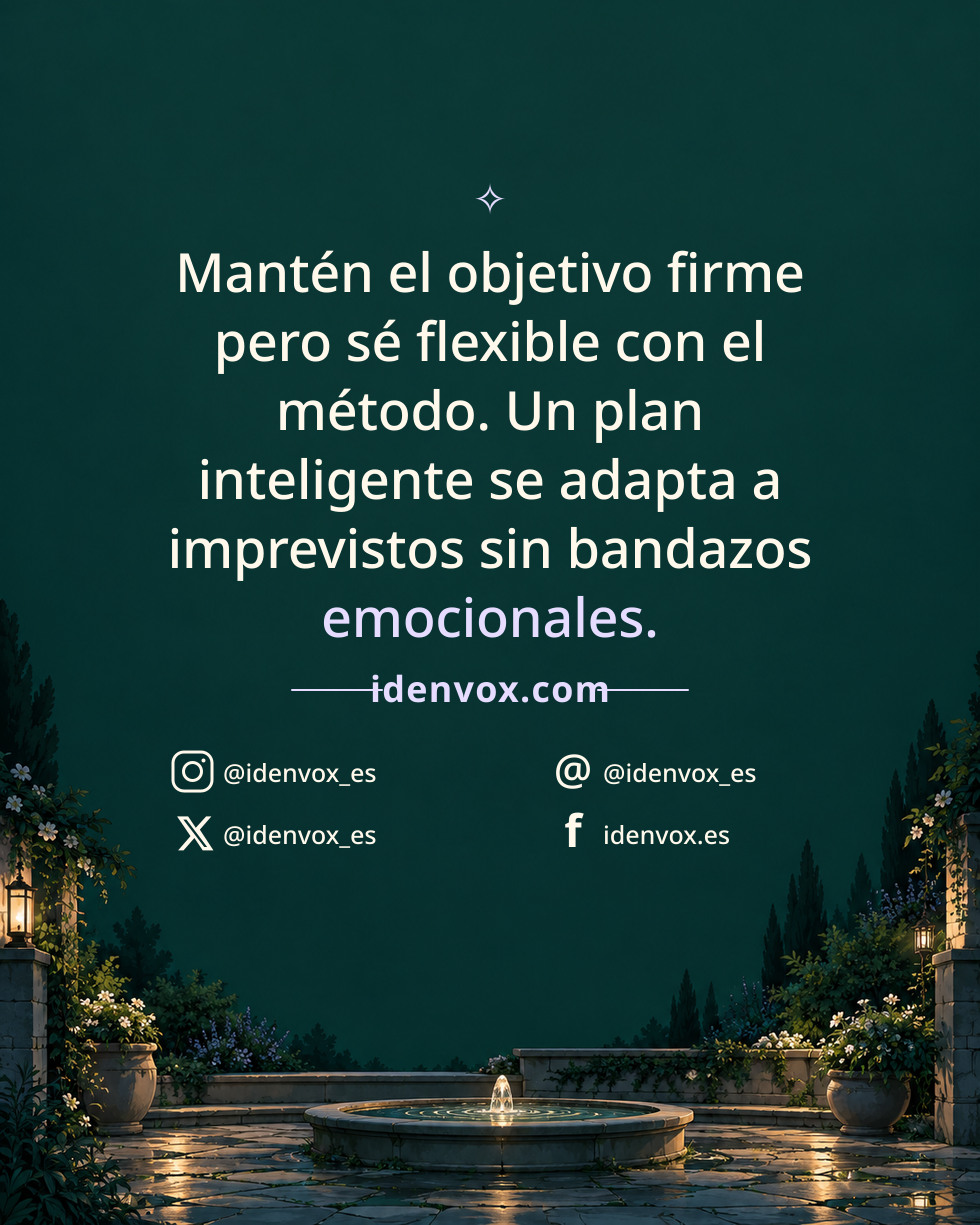 Mantén el objetivo firme pero sé flexible con el método. Un plan inteligente se adapta a imprevistos sin bandazos emocionales.