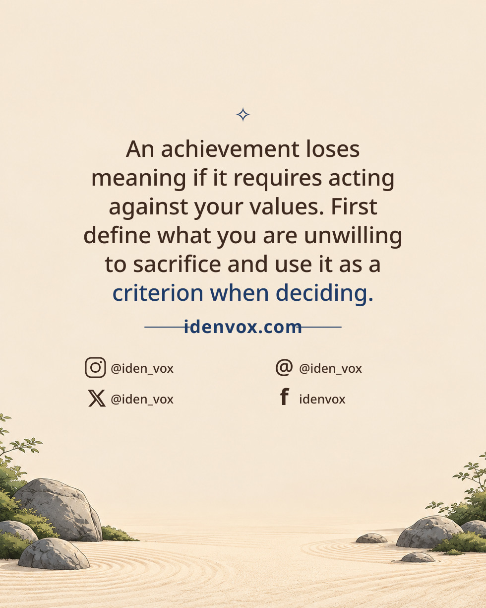 An achievement loses meaning if it requires acting against your values. First define what you are unwilling to sacrifice and use it as a criterion when deciding.