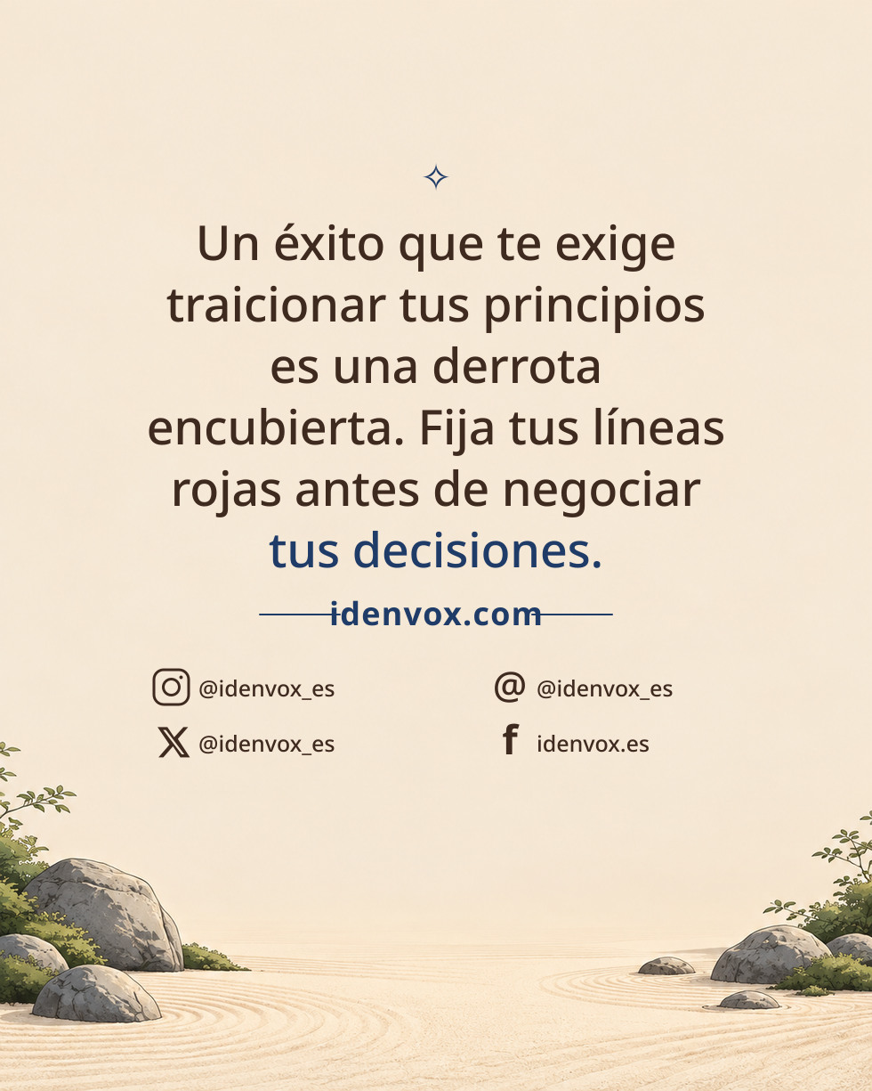 Un éxito que te exige traicionar tus principios es una derrota encubierta. Fija tus líneas rojas antes de negociar tus decisiones.