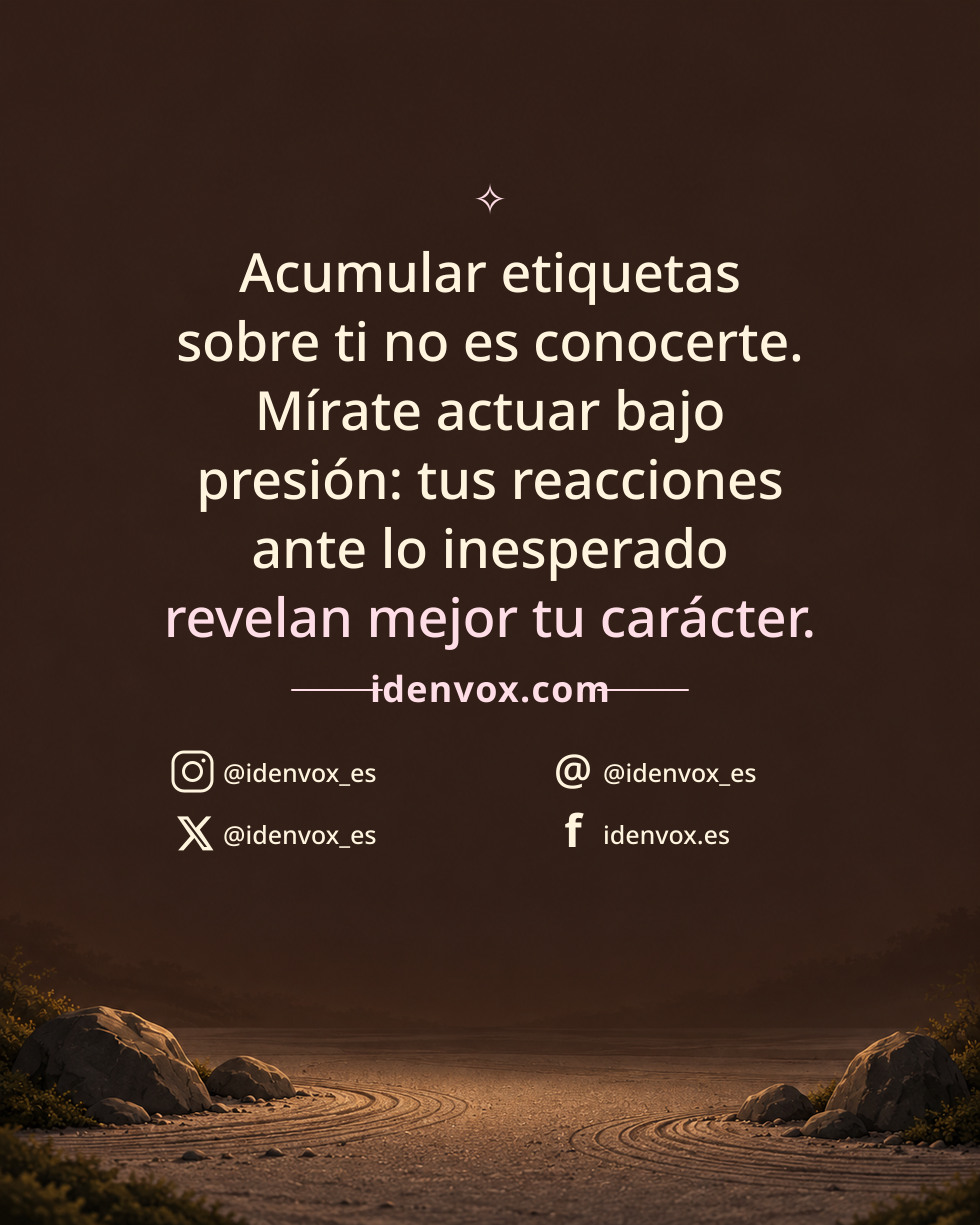 Acumular etiquetas sobre ti no es conocerte. Mírate actuar bajo presión: tus reacciones ante lo inesperado revelan mejor tu carácter.