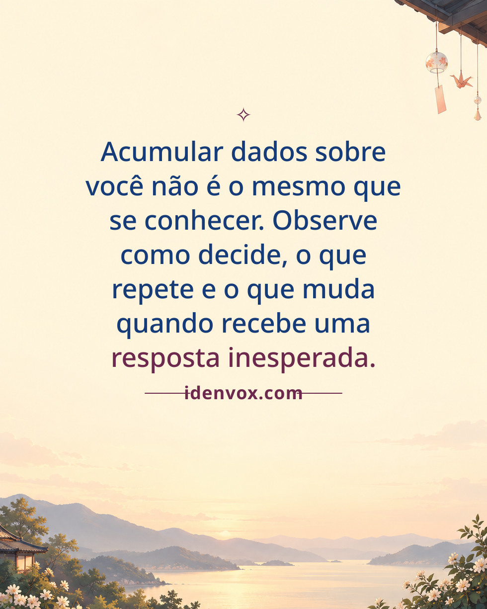 Acumular dados sobre você não é o mesmo que se conhecer. Observe como decide, o que repete e o que muda quando recebe uma resposta inesperada.