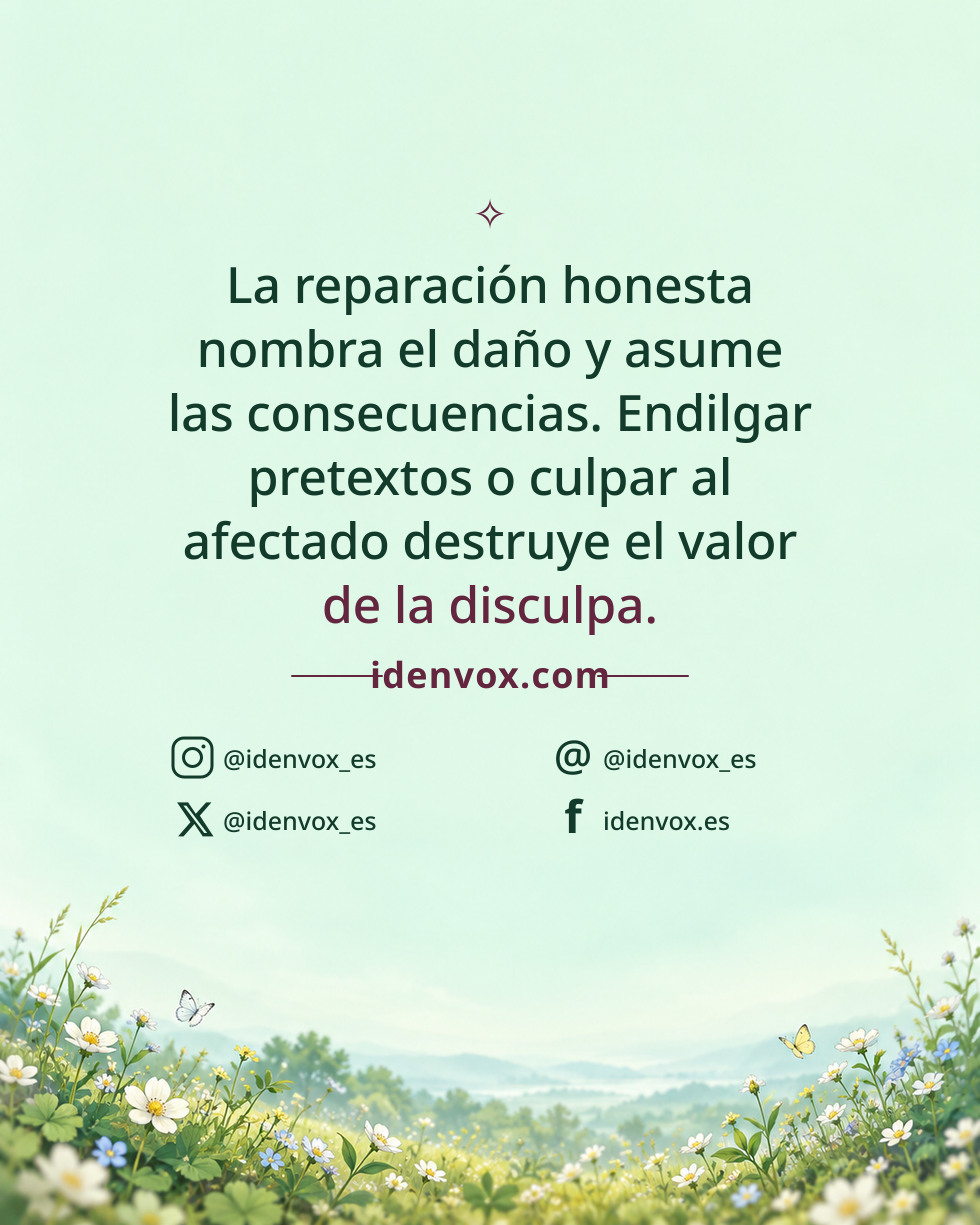 La reparación honesta nombra el daño y asume las consecuencias. Endilgar pretextos o culpar al afectado destruye el valor de la disculpa.